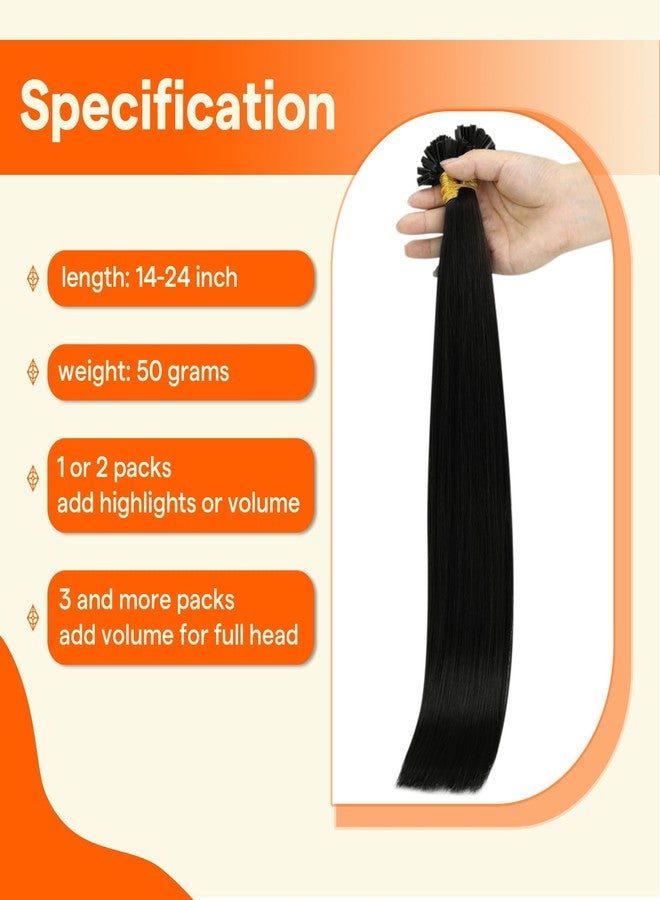 Full Shine K Tip Hair Extensions Real Human Hair Jet Black Pre Bonded Hair Extensions 22 Inch Natural Long Human Hair 50 Grams Keratin Fusion Extensions Remy Hair - Image 4